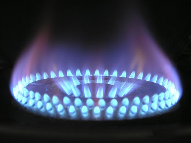 Gas burner flames on a heating appliance