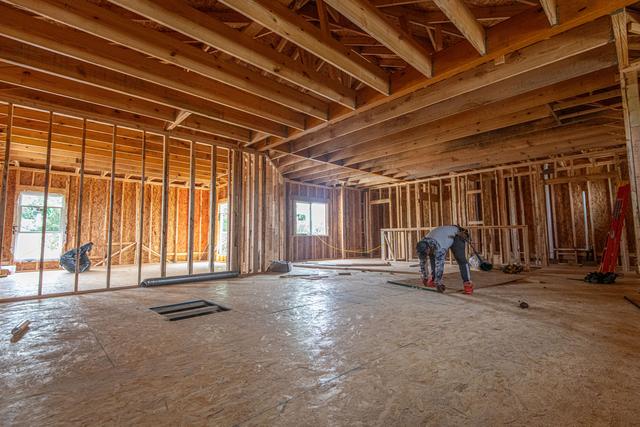 Wood framing inside a new home under construction