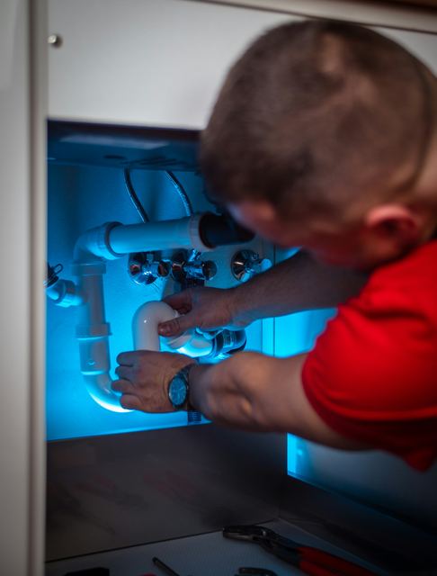 Plumber working to clear a clogged sink drain