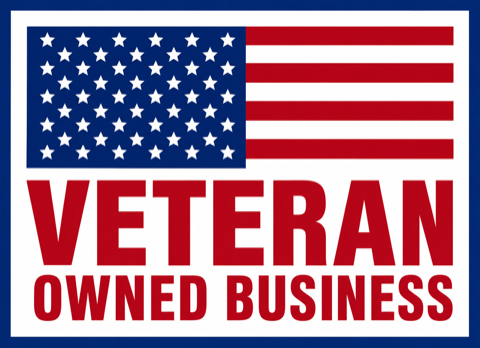 Veteran Owned Business badge showing a United States flag